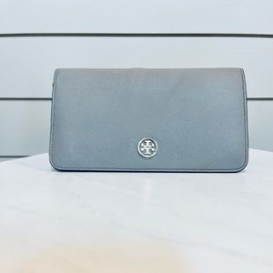 Grey leather Tory Burch long wallet.